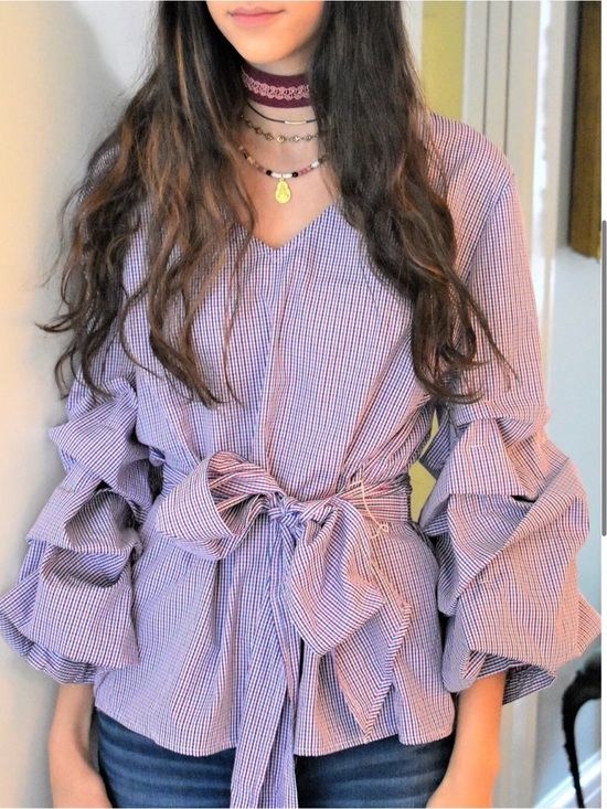 Sunday in Brooklyn Tops - Anthropologie Sunday in brooklyn ruffles sleeve blouse Checked Tie-Waist size XS